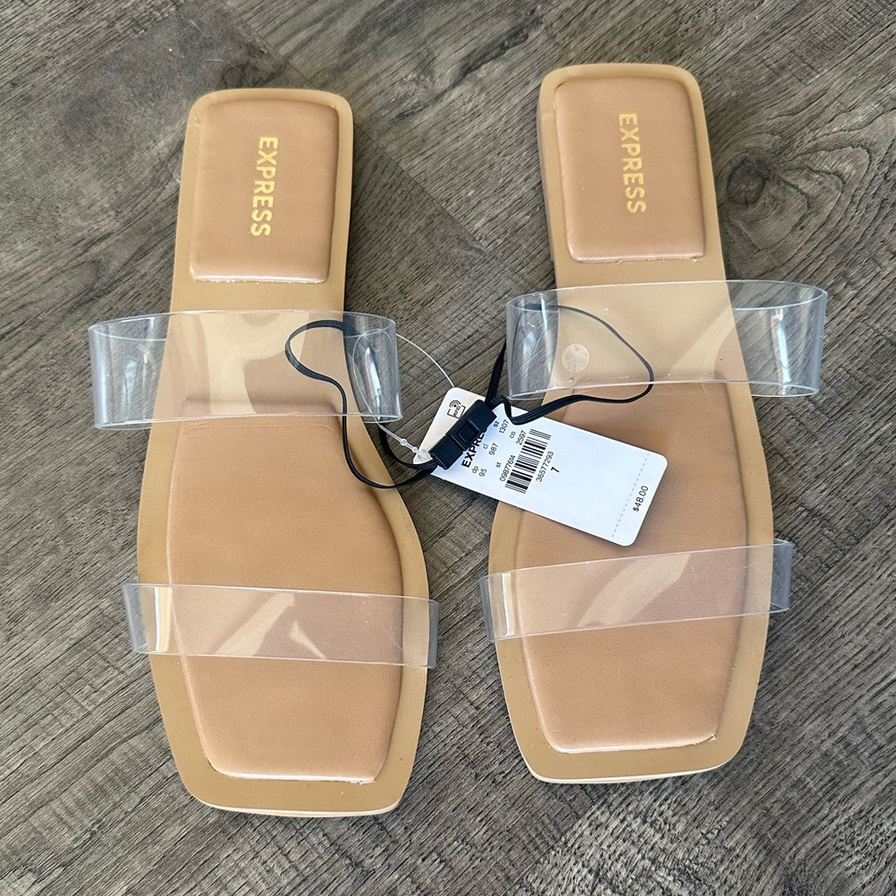 Express | Beige Sandals with Clear Straps - Picture 2 of 3